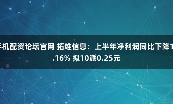 手机配资论坛官网 拓维信息：上半年净利润同比下降12.16% 拟10派0.25元